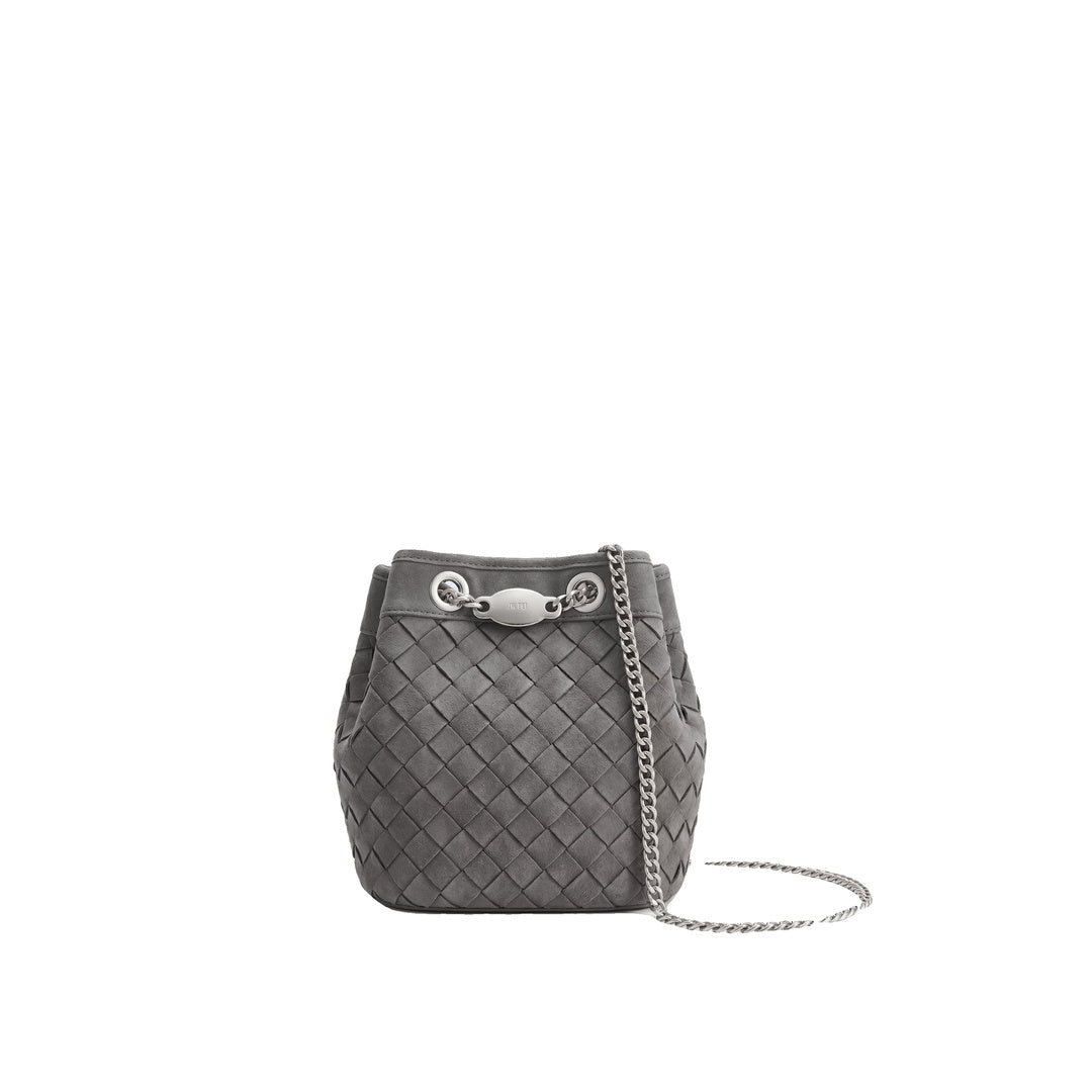 JW PEI Yara Faux Suede Hand-Woven Bucket Bag - Dark Grey by JW PEI