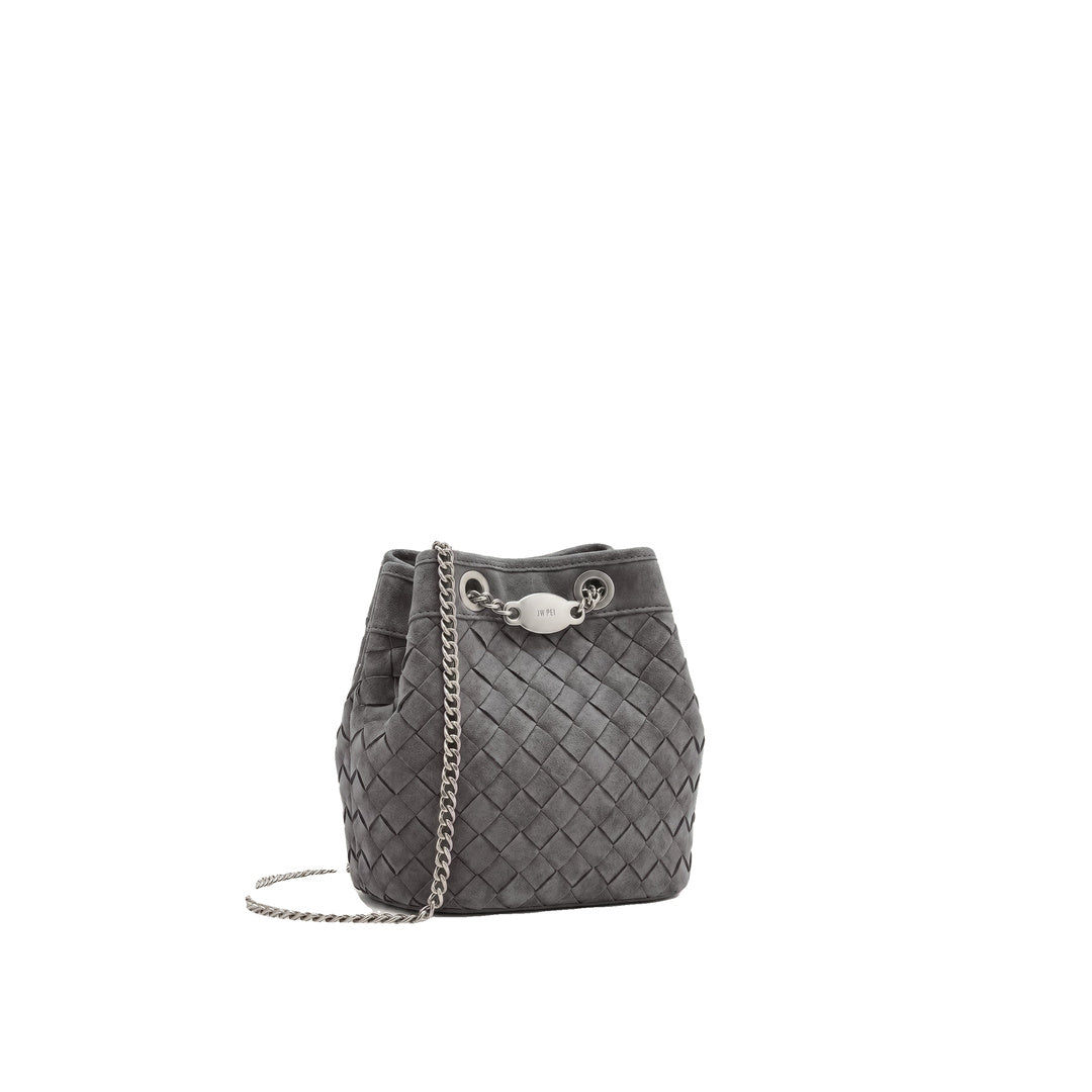 JW PEI Yara Faux Suede Hand-Woven Bucket Bag - Dark Grey by JW PEI