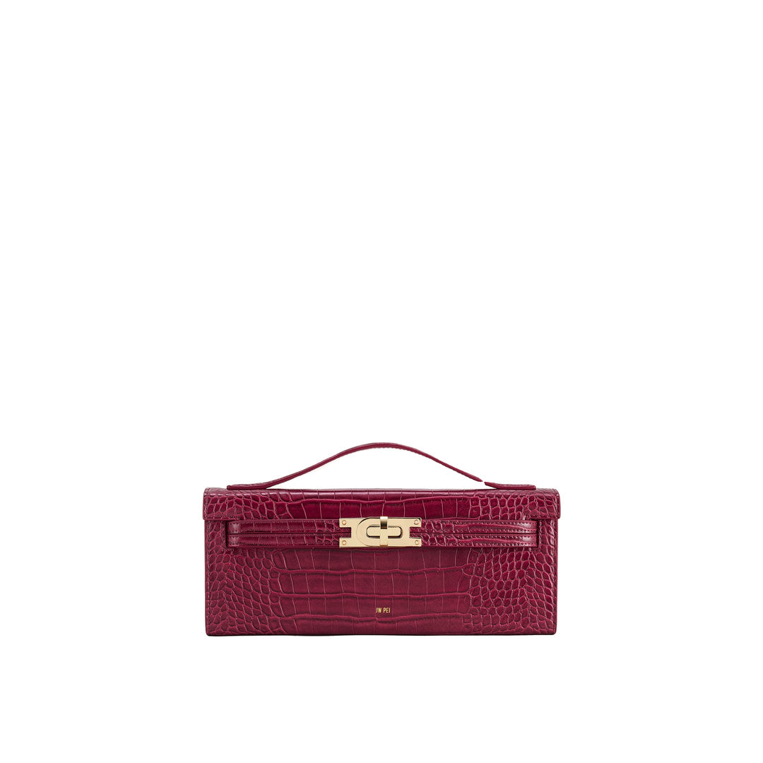 JW PEI Bria Structured Top Handle Bag - Burgundy Croc by JW PEI