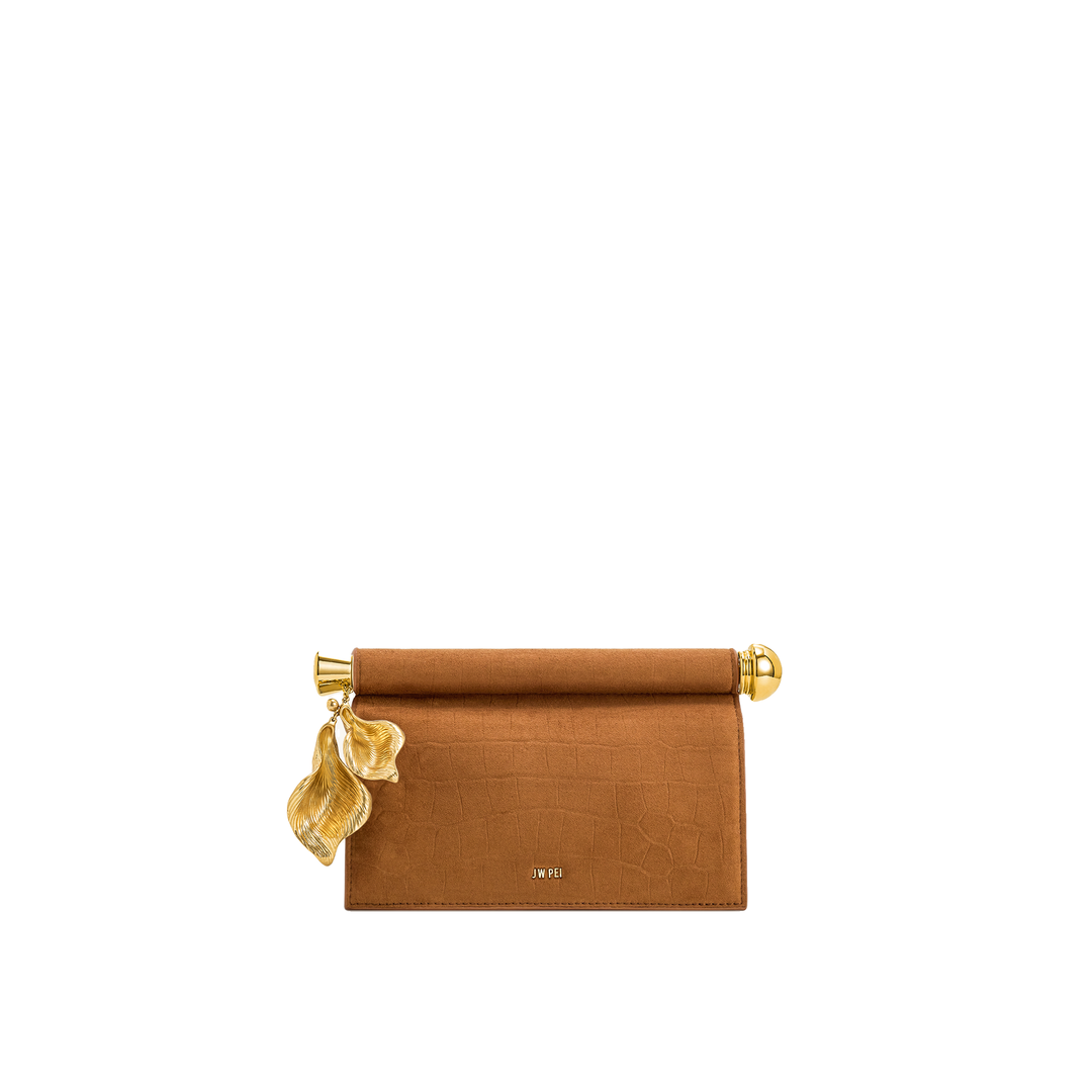 JW PEI Holly Faux Suede Metal Pendant Embellished Clutch - Brown by JW PEI