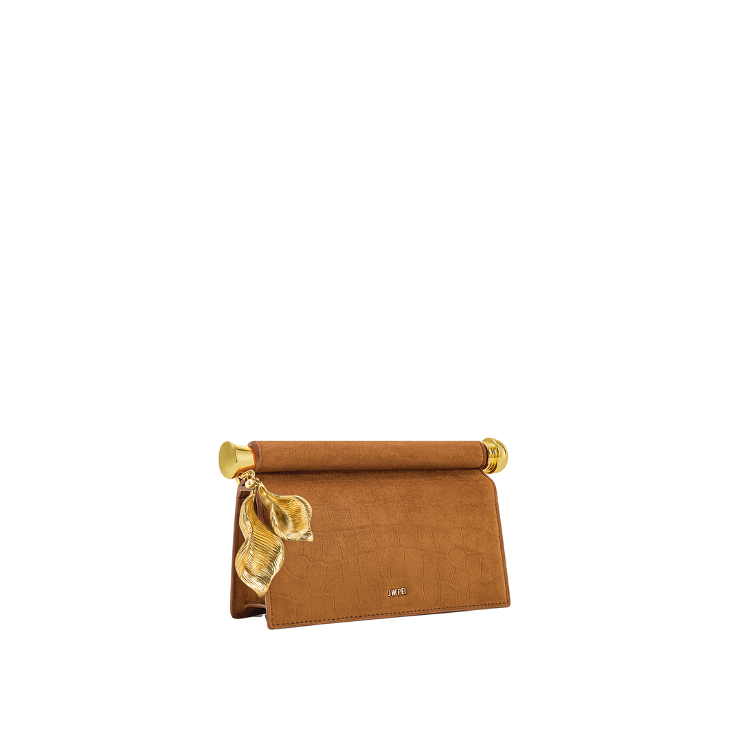 JW PEI Holly Faux Suede Metal Pendant Embellished Clutch - Brown by JW PEI