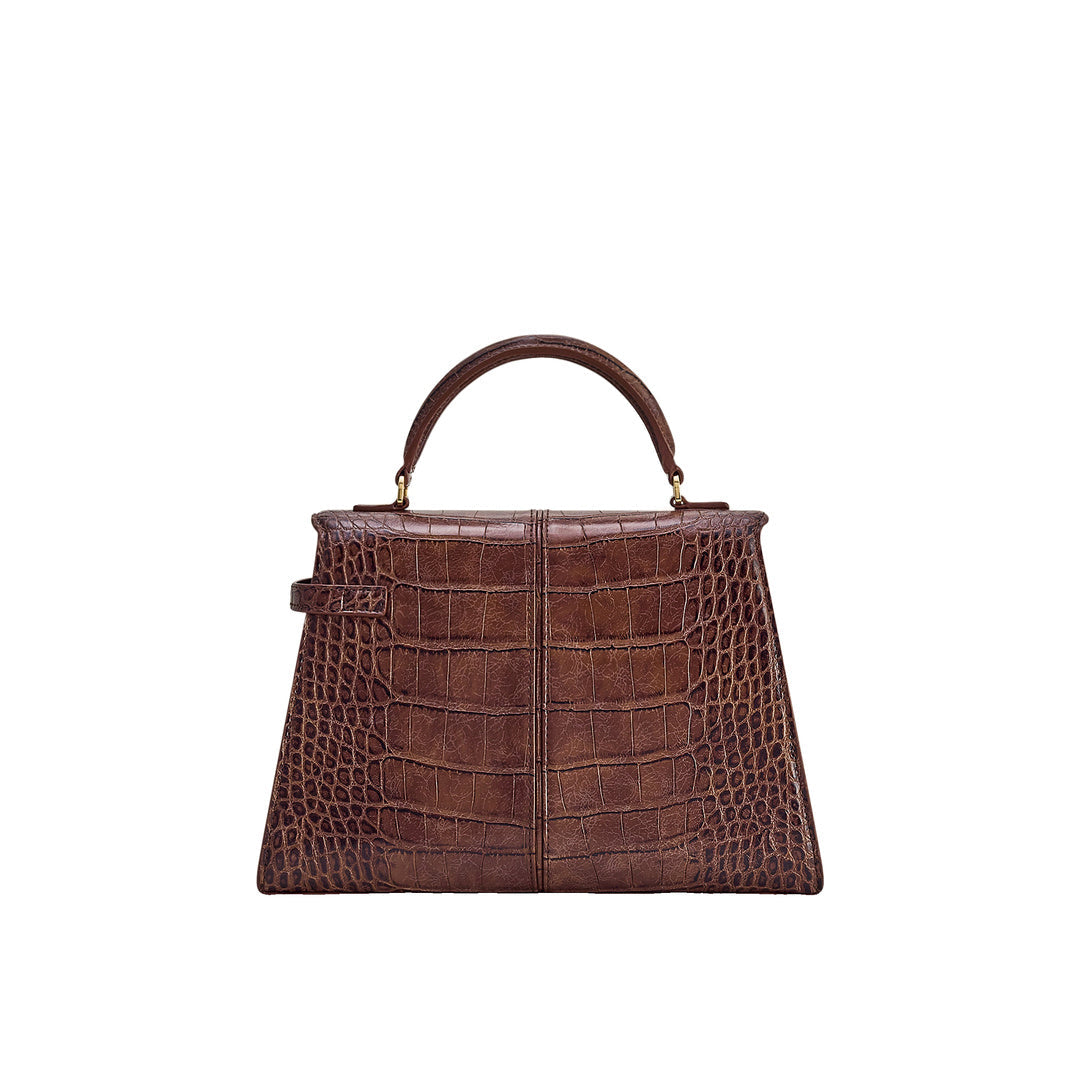 JW PEI Elise Large Croc-Embossed Top Handle Bag - Chestnut Brown by JW PEI