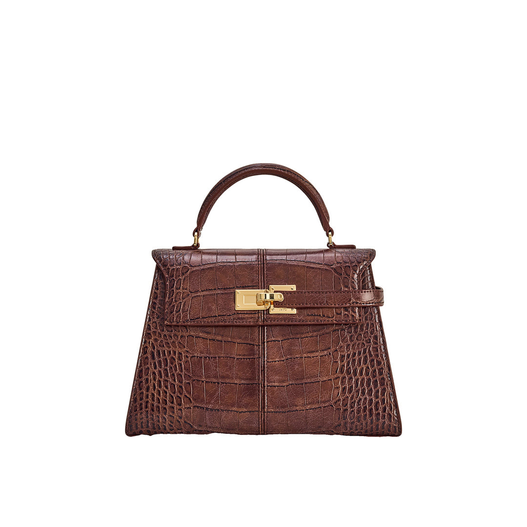 JW PEI Elise Large Croc-Embossed Top Handle Bag - Chestnut Brown by JW PEI
