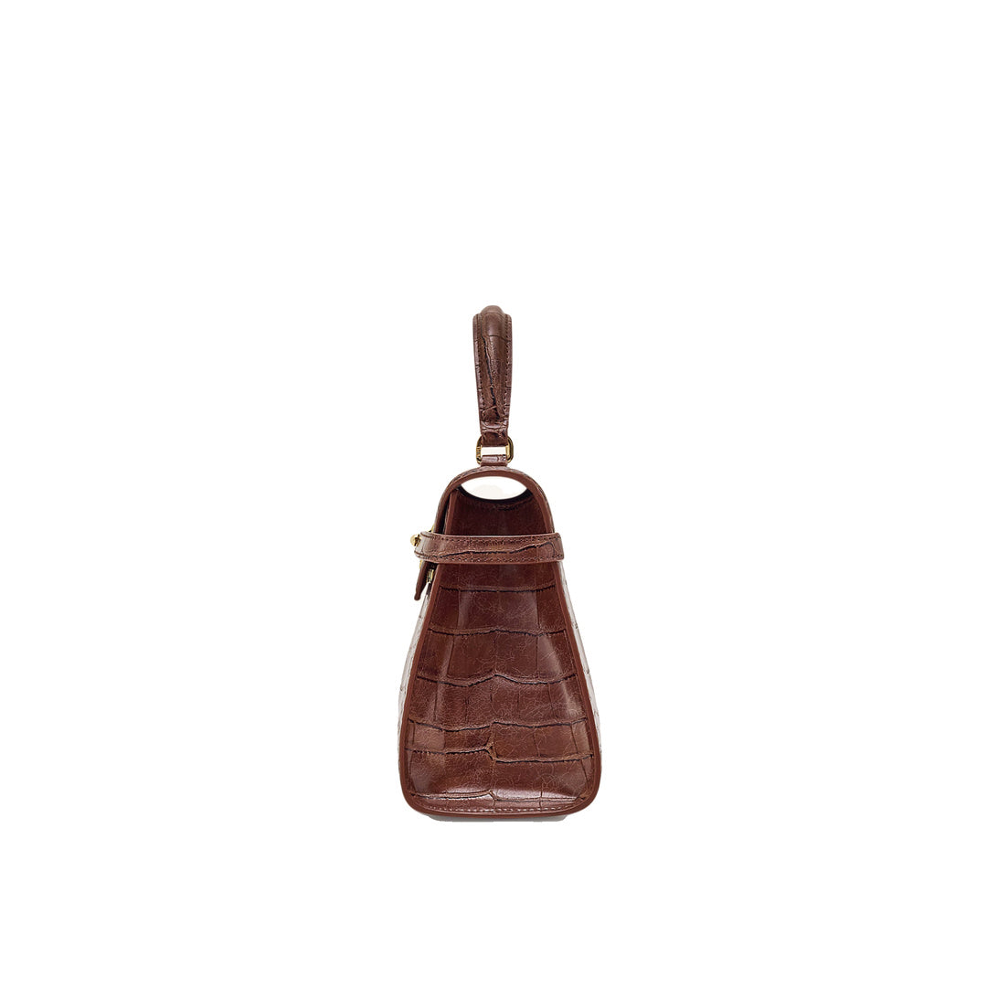 JW PEI Elise Large Croc-Embossed Top Handle Bag - Chestnut Brown by JW PEI