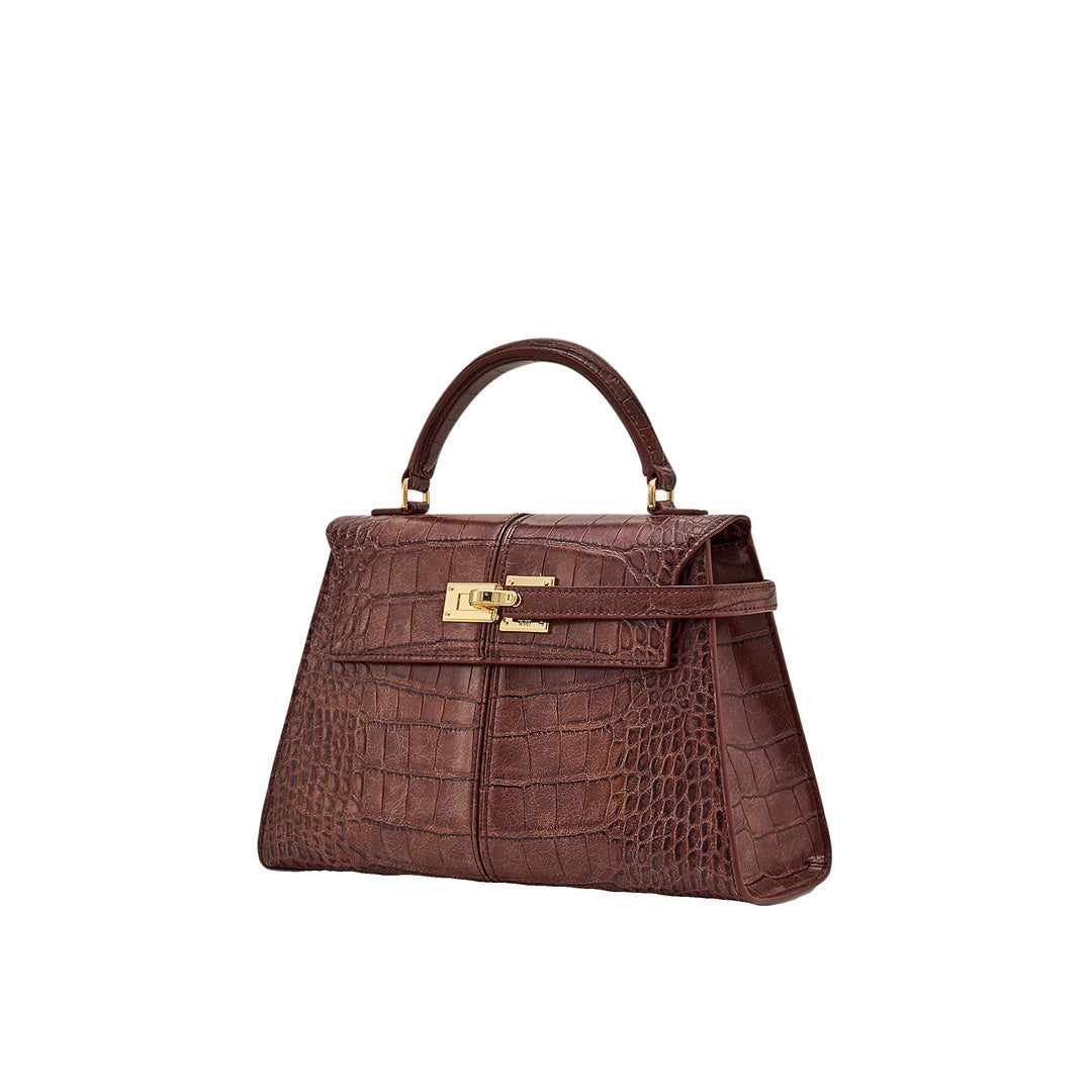 JW PEI Elise Large Croc-Embossed Top Handle Bag - Chestnut Brown by JW PEI