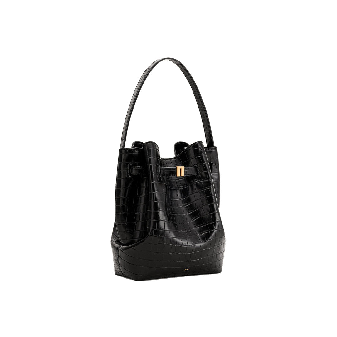 JW PEI Clara Lock Accent Bucket Shoulder Bag - Black Croc by JW PEI