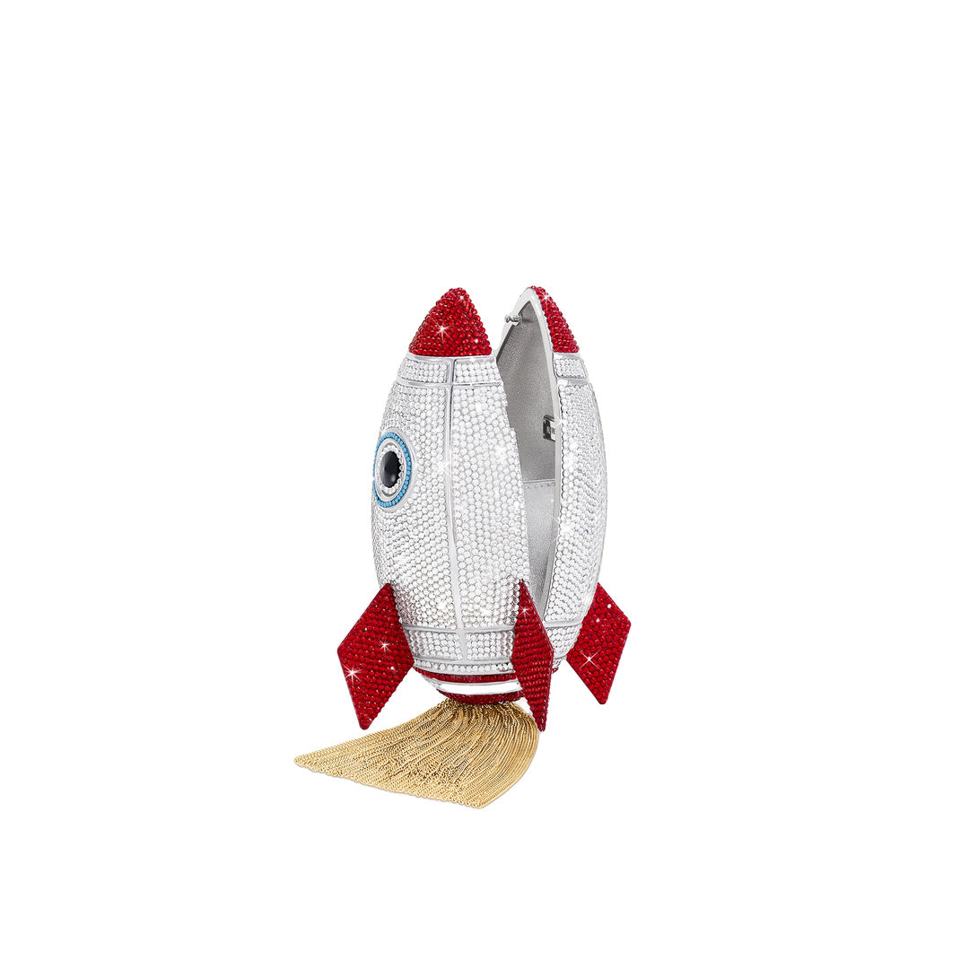 JW PEI Rocket Shape Faux Crystal Clutch - Silver by JW PEI
