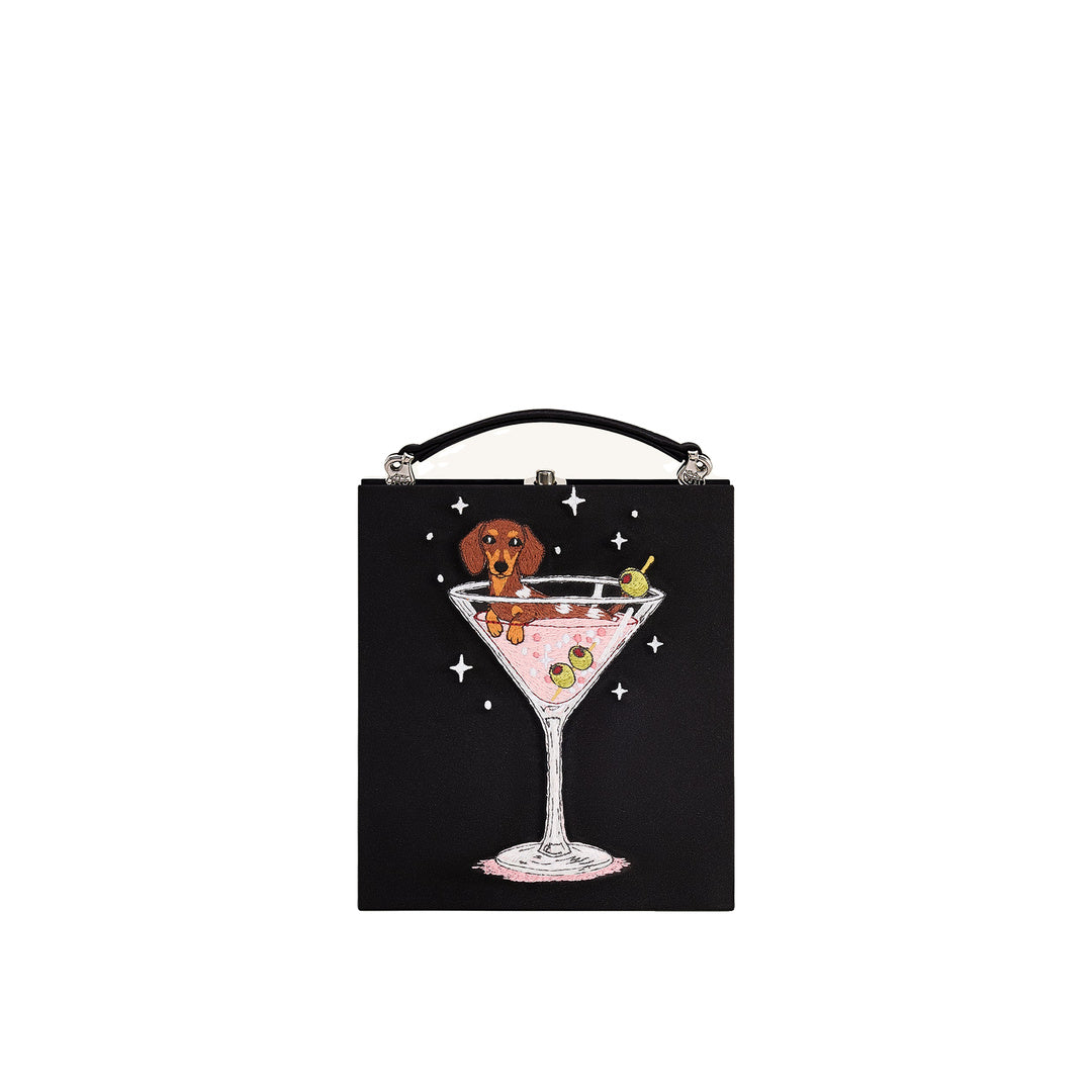 JW PEI Taya Wine Glass Puppy Pattern Book Shape Clutch Bag - Black by JW PEI