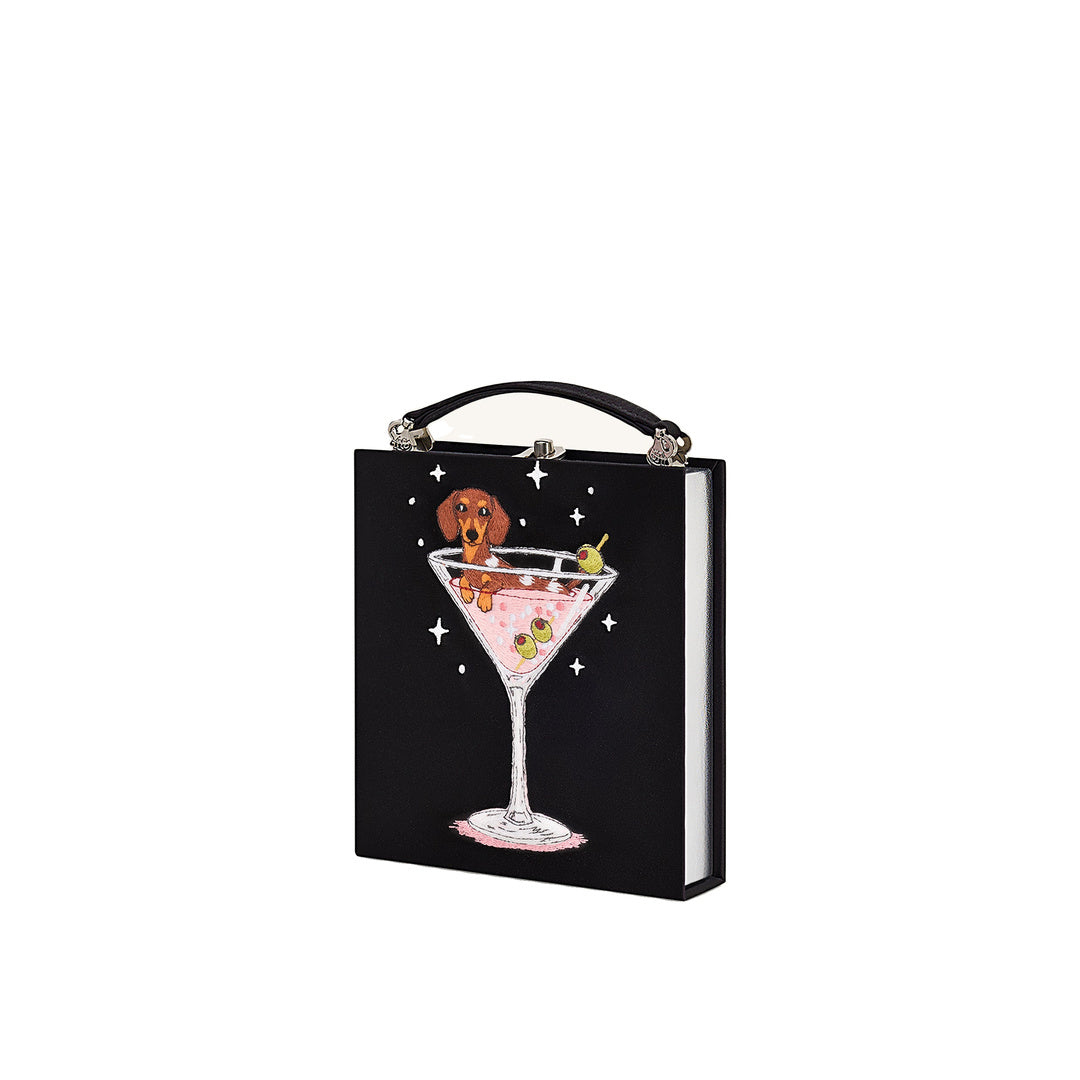 JW PEI Taya Wine Glass Puppy Pattern Book Shape Clutch Bag - Black by JW PEI