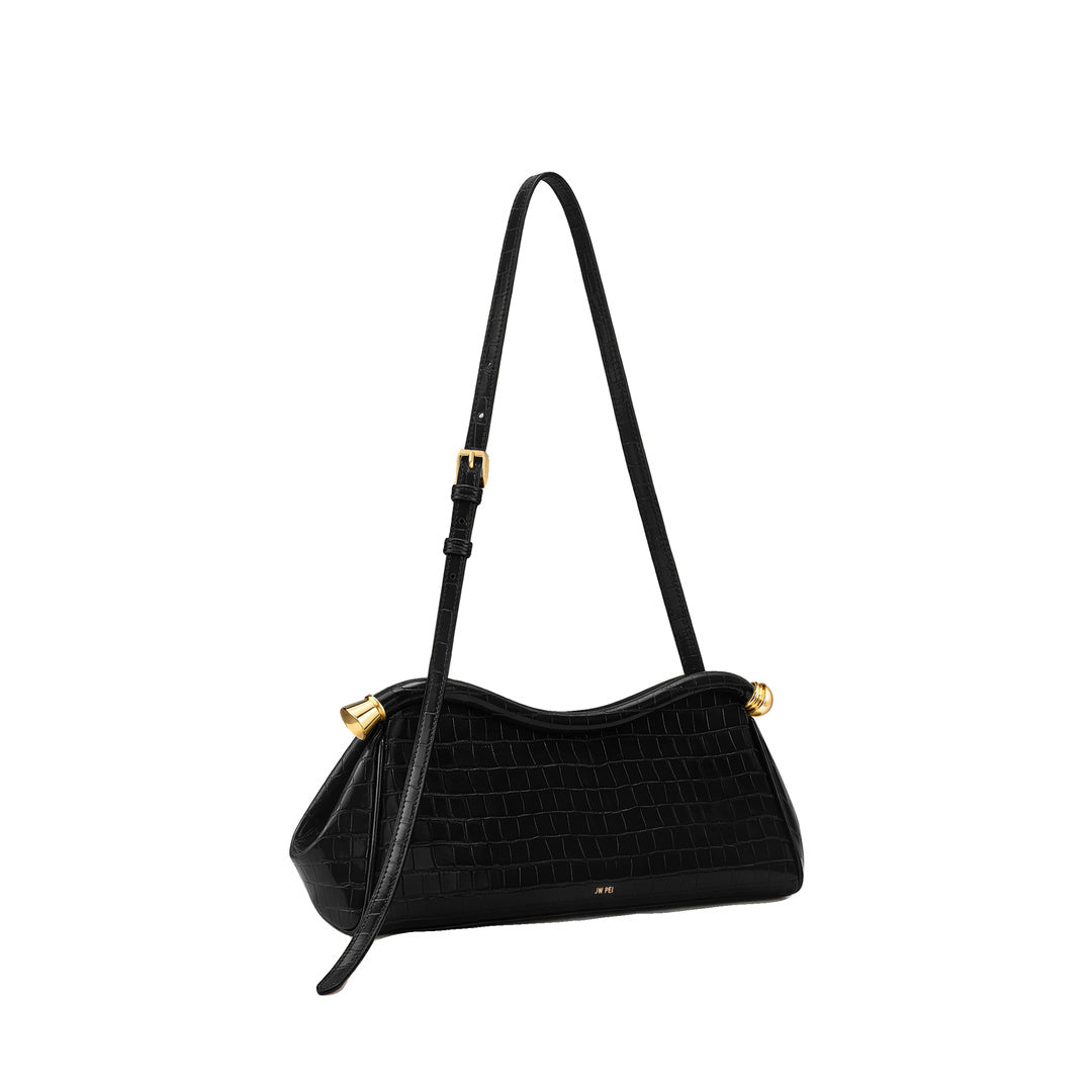 JW PEI Naomi Curved Shoulder Bag - Black Croc by JW PEI