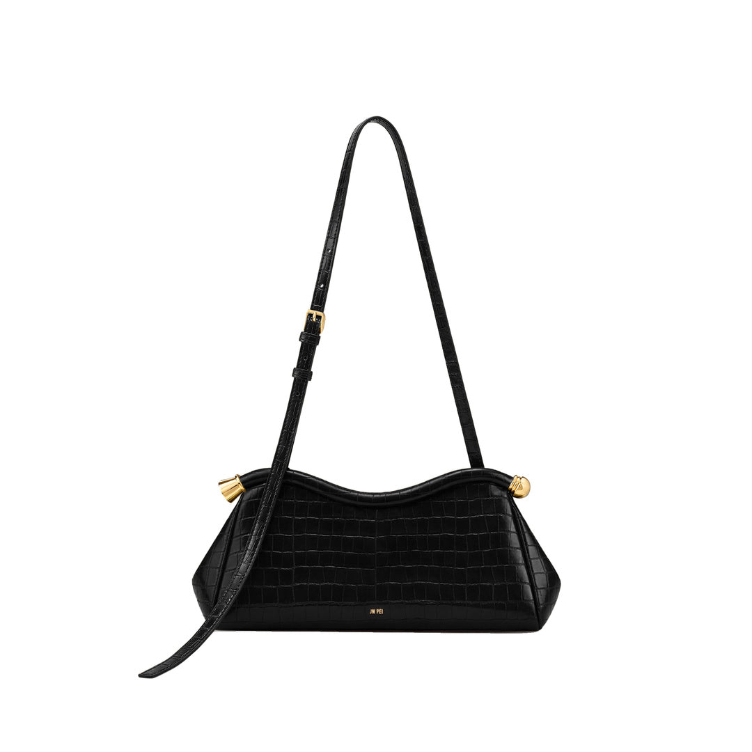 JW PEI Naomi Curved Shoulder Bag - Black Croc by JW PEI