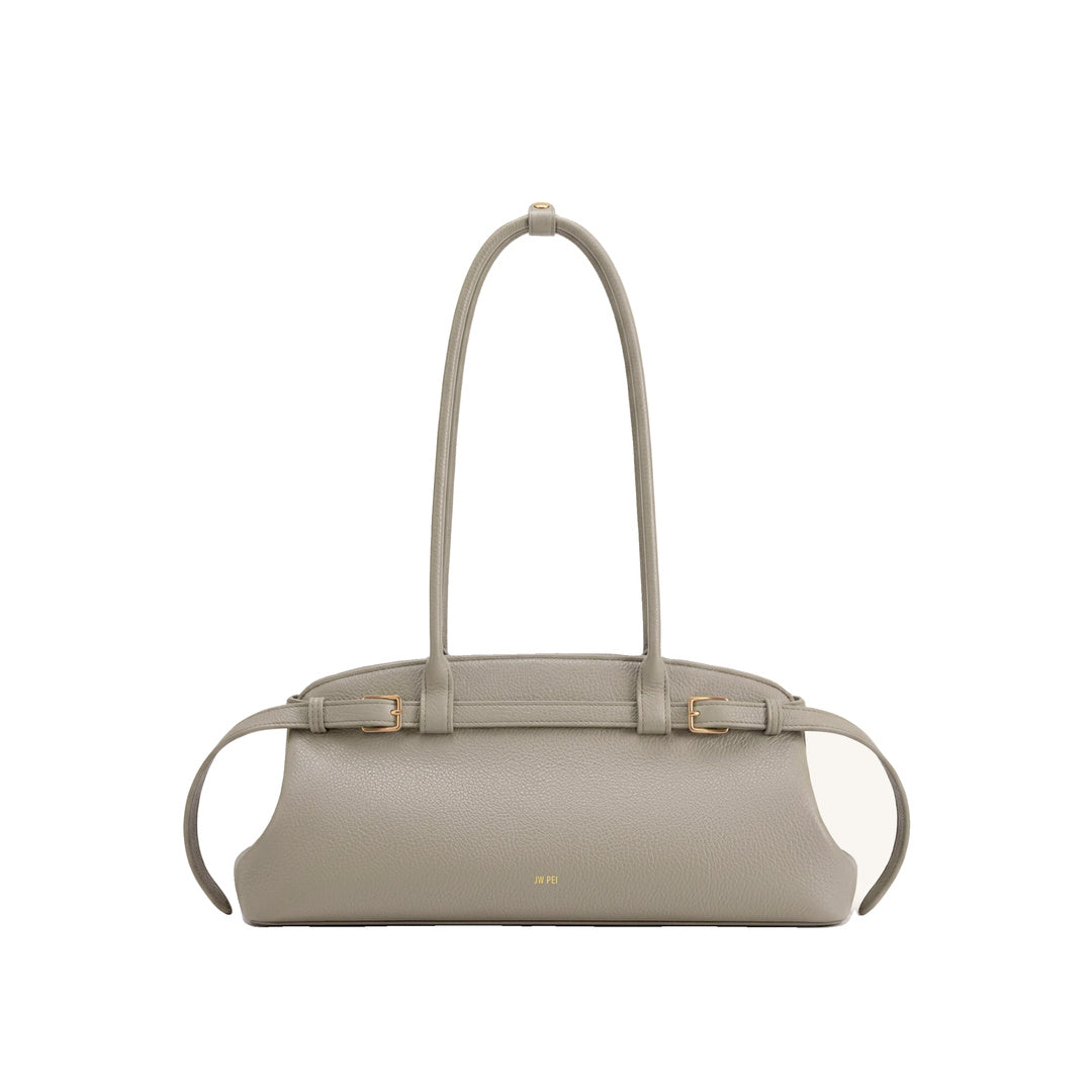 JW PEI Arden Pebbled Belt Detail East-West Shoulder Bag - Taupe by JW PEI