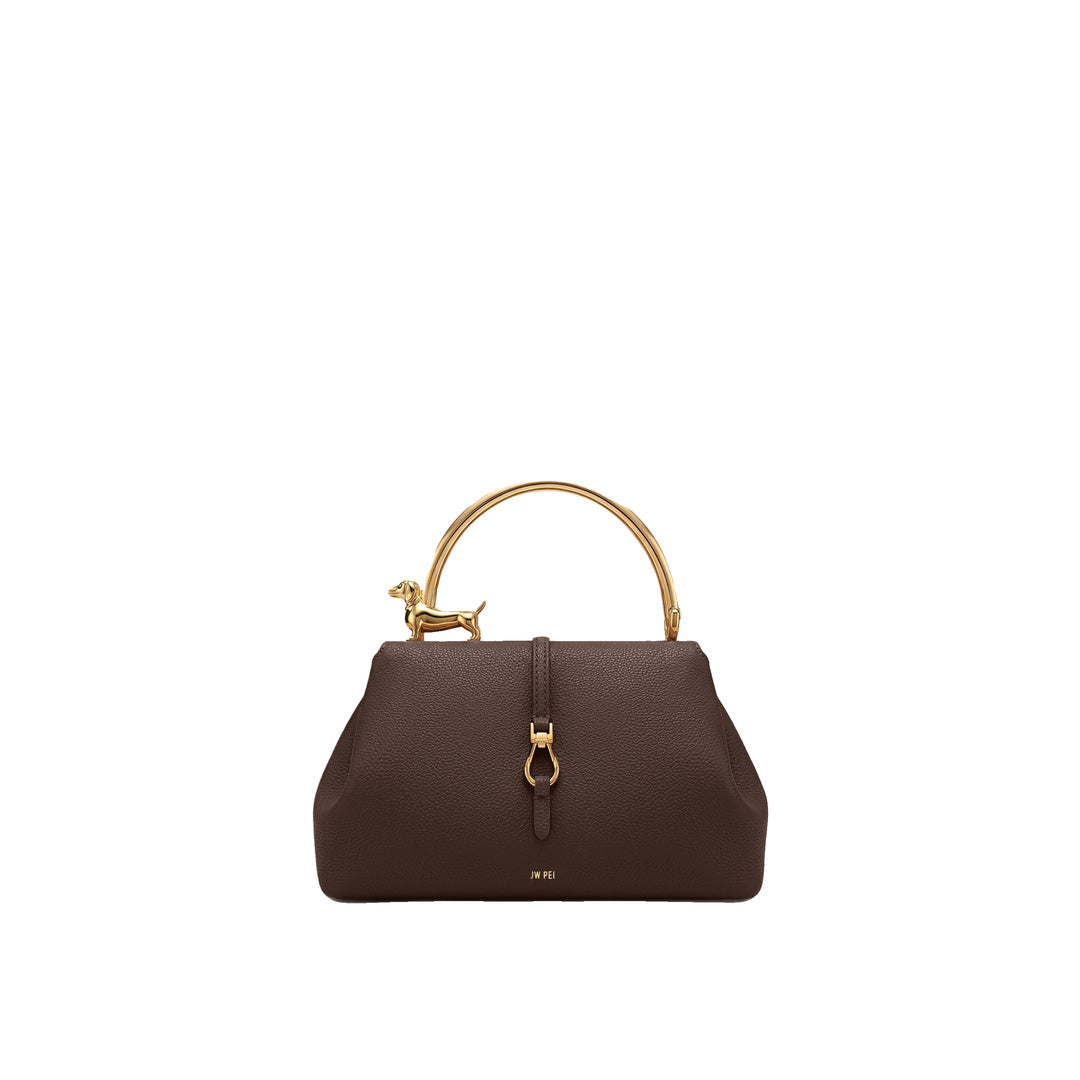 JW PEI Bruna Dachshund Metal Handle Top Handle Bag - Dark Brown by JW PEI