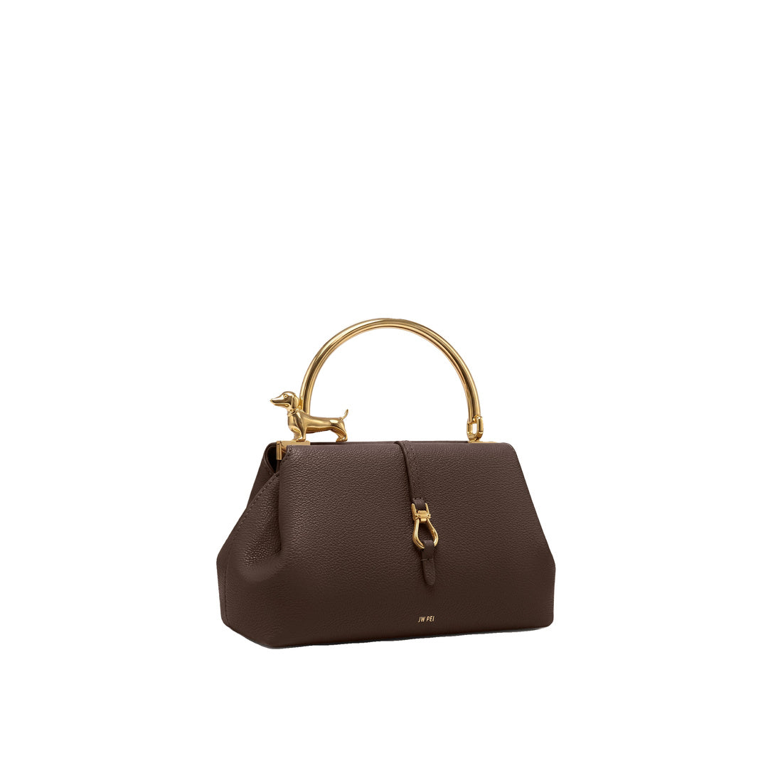 JW PEI Bruna Dachshund Metal Handle Top Handle Bag - Dark Brown by JW PEI