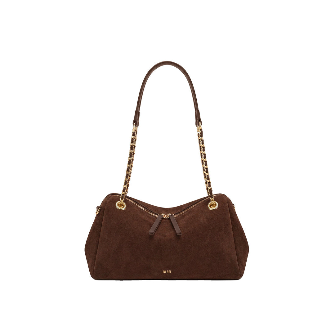 JW PEI Mireya Faux Suede Chain Shoulder Bag - Dark Brown by JW PEI