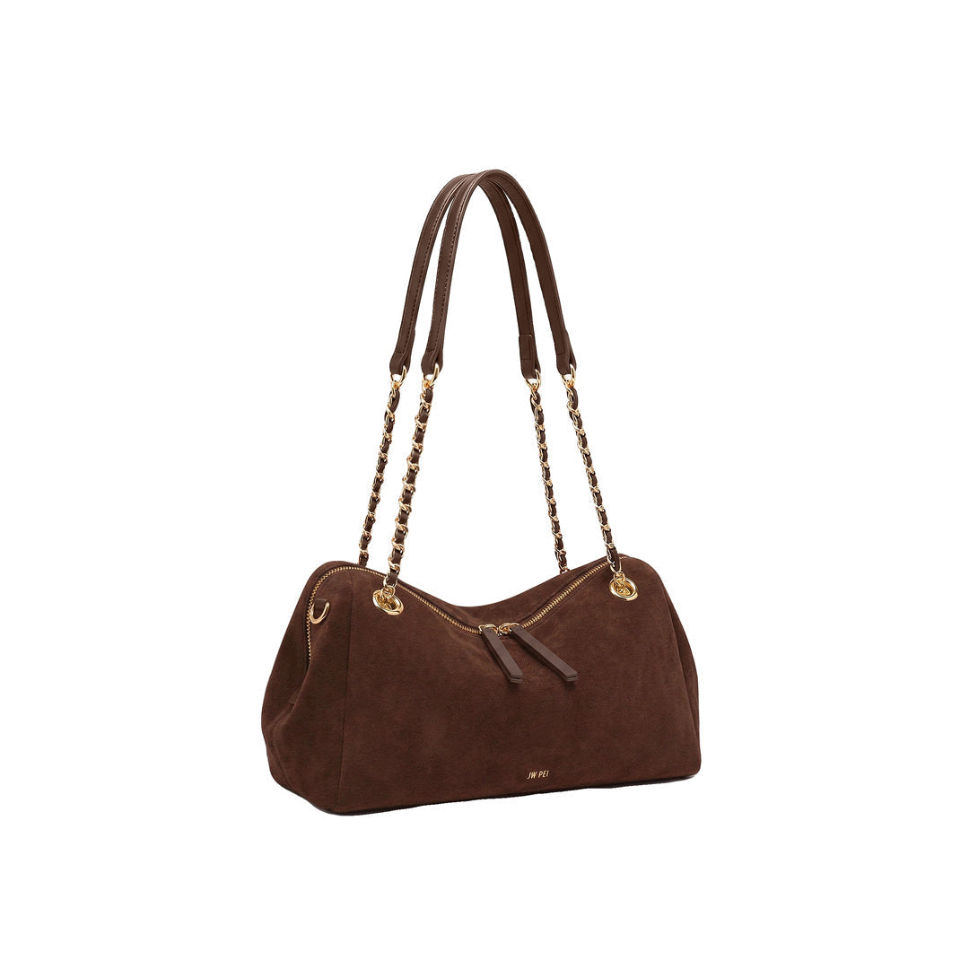 JW PEI Mireya Faux Suede Chain Shoulder Bag - Dark Brown by JW PEI