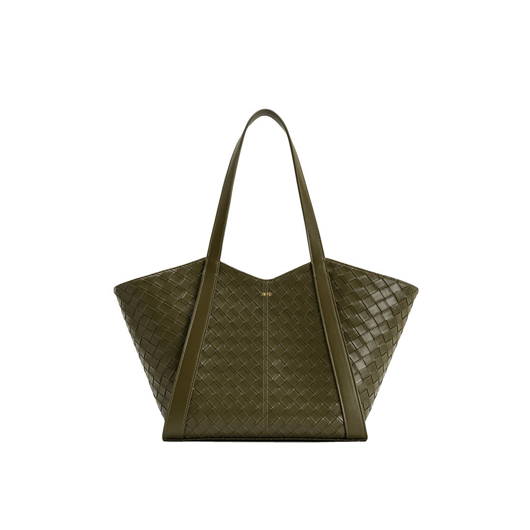 JW PEI Kiana Large Capacity Weave Texture Tote Bag - Dark Olive by JW PEI