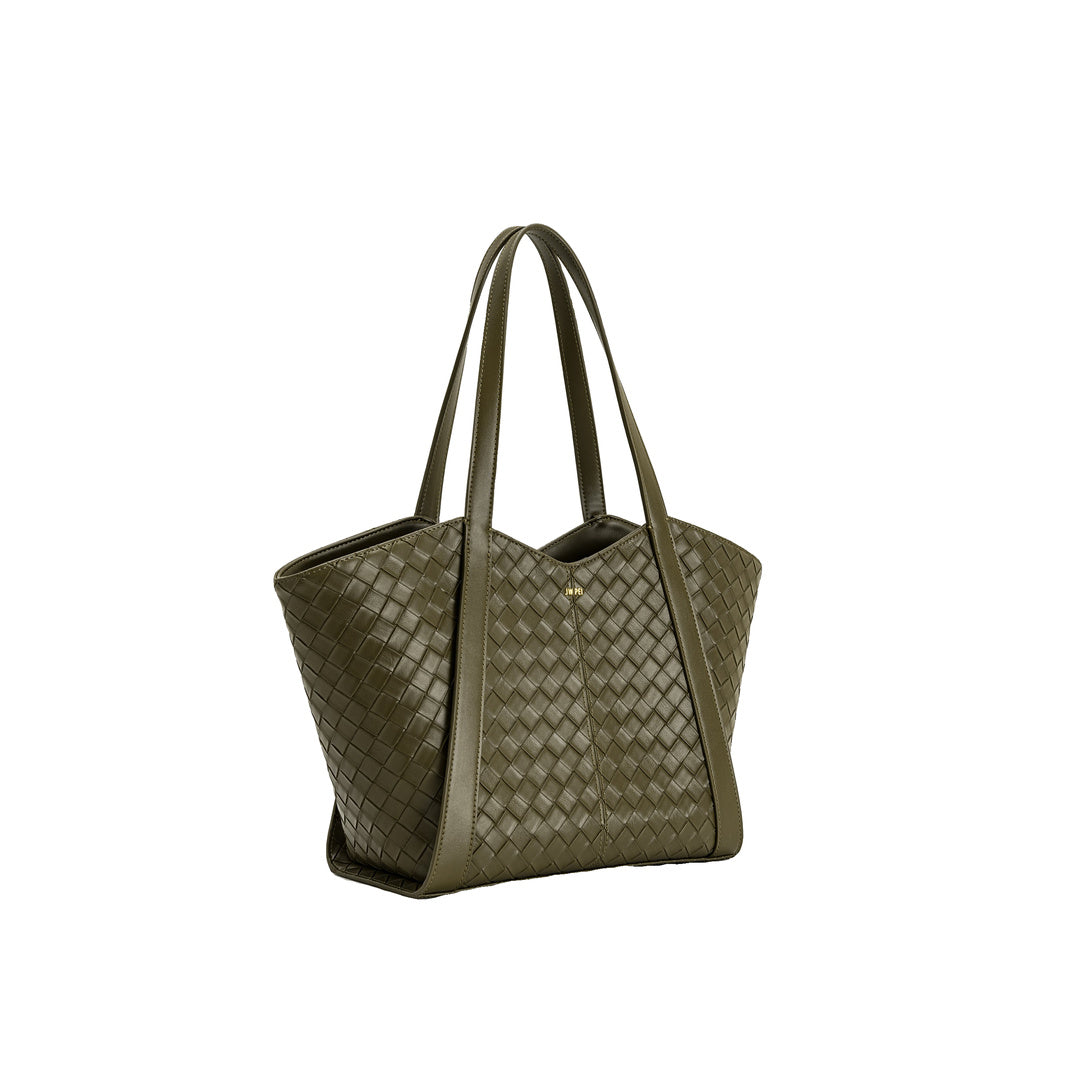 JW PEI Kiana Large Capacity Weave Texture Tote Bag - Dark Olive by JW PEI