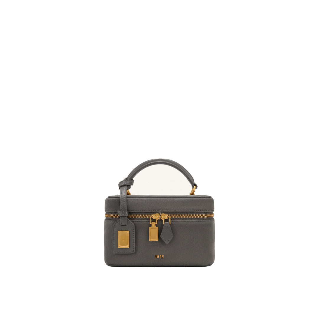 JW PEI Cleo Faux Suede Box Shape Top Handle Bag - Dark Gray by JW PEI