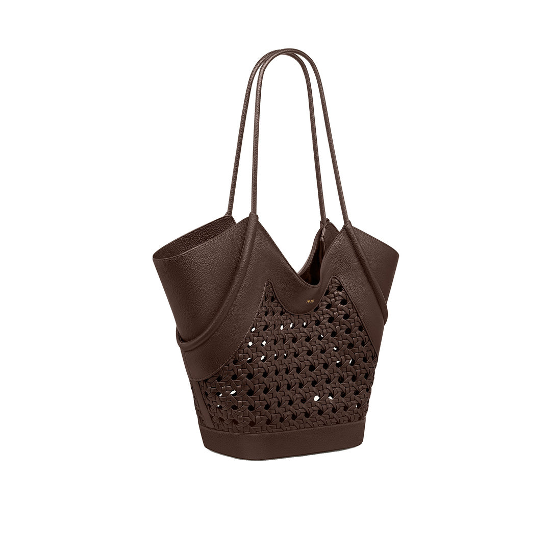 JW PEI Maribel Woven Panel Tote Bag - Dark Brown by JW PEI