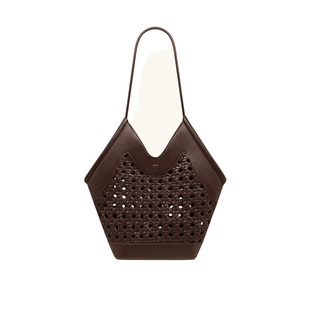 JW PEI Maribel Woven Panel Tote Bag - Dark Brown by JW PEI