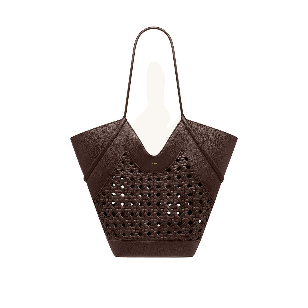 JW PEI Maribel Woven Panel Tote Bag - Dark Brown by JW PEI