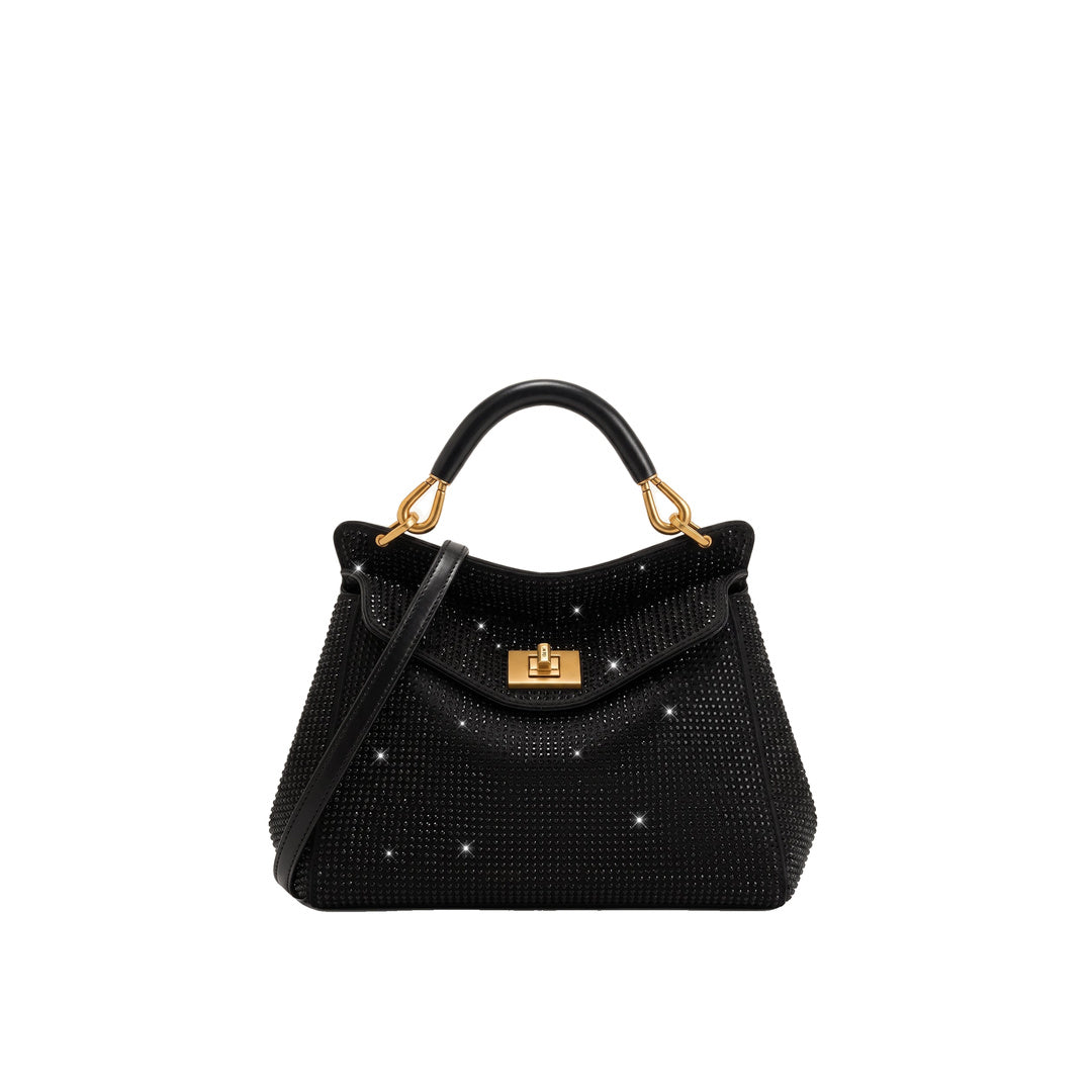 JW PEI Lucia Classic Artificial Crystal Top Handle Bag - Black by JW PEI