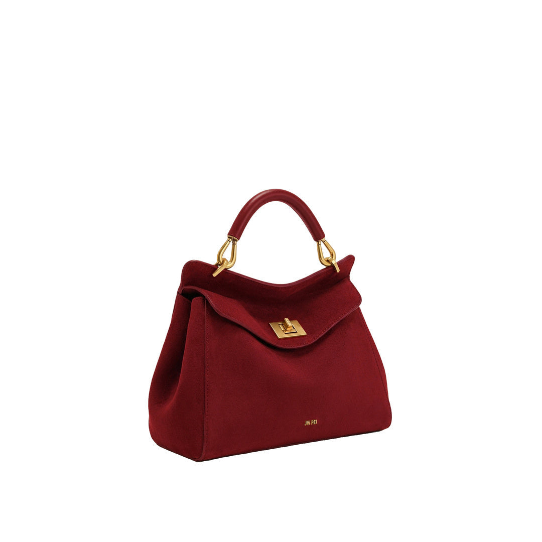 JW PEI Lucia Classic Faux Suede Top Handle Bag - Deep Burgundy by JW PEI