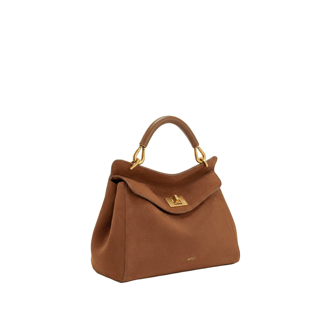 JW PEI Lucia Classic Faux Suede Top Handle Bag - Dark Red Brown by JW PEI
