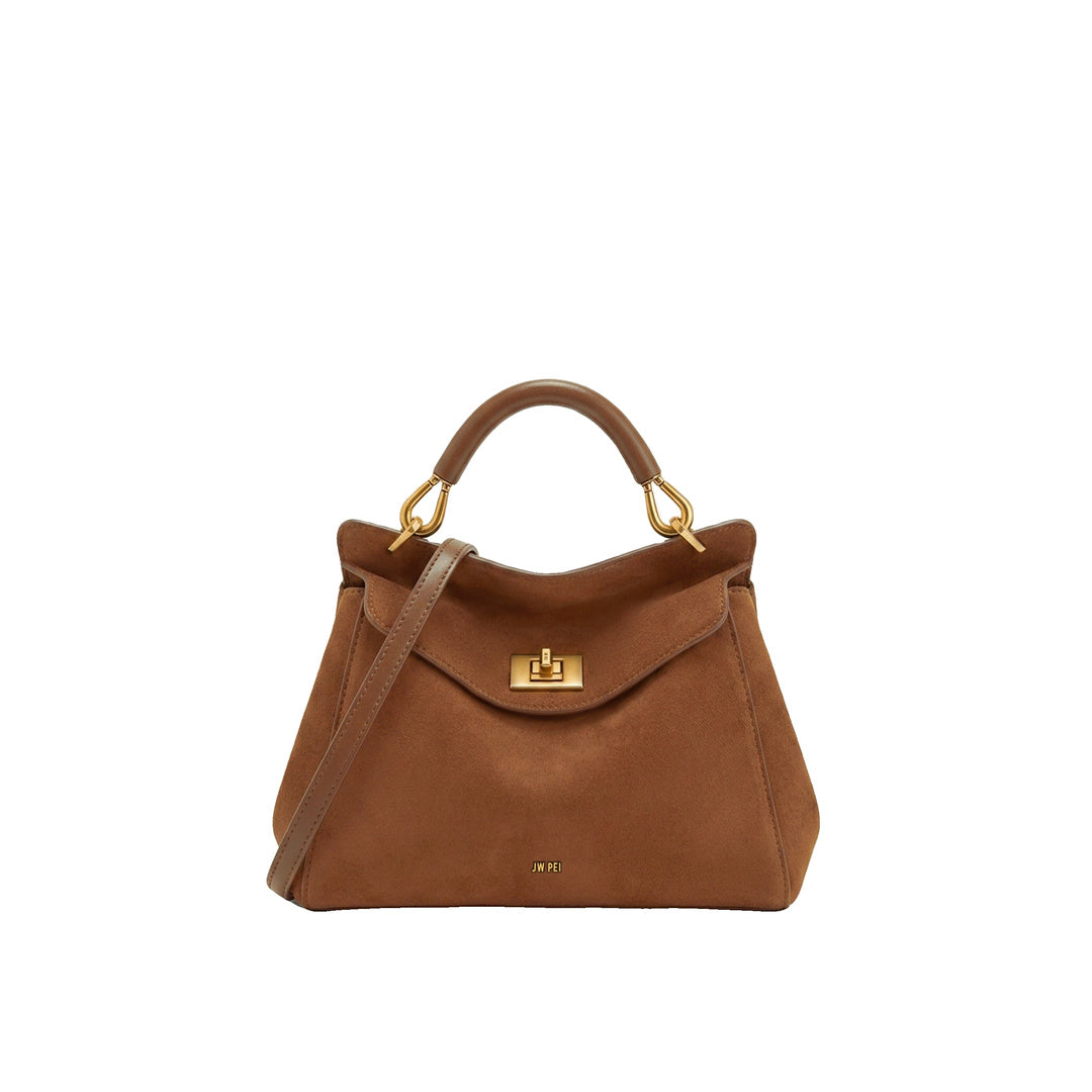 JW PEI Lucia Classic Faux Suede Top Handle Bag - Dark Red Brown by JW PEI