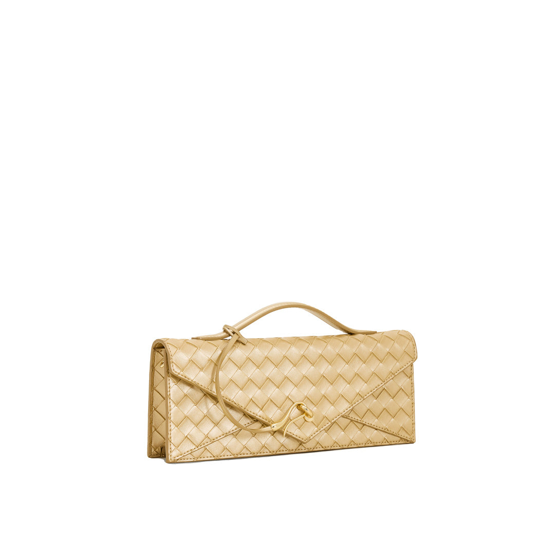 JW PEI Celeste Woven Textured Envelope Top Handle Bag - Champagne Gold by JW PEI