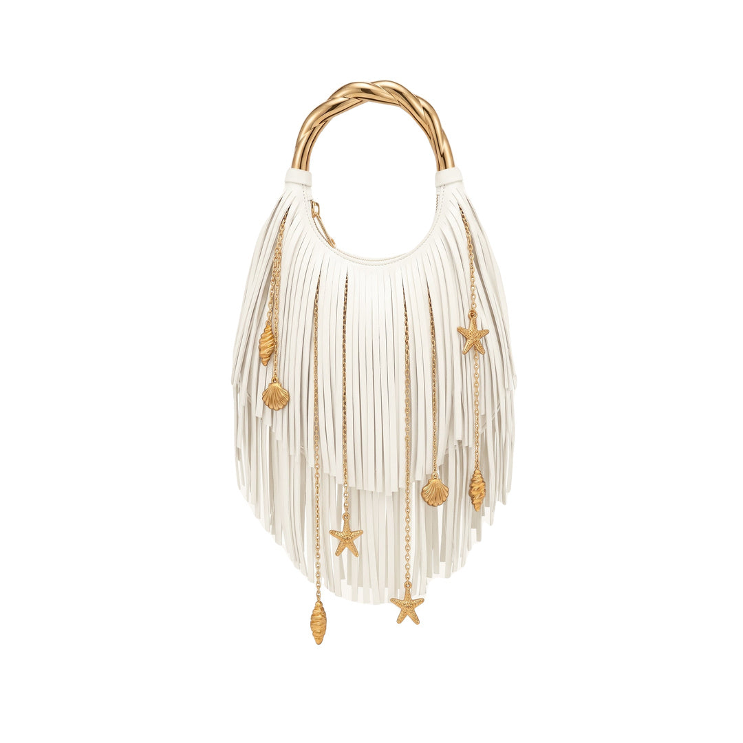JW PEI Chloe Metal Handle Fringe Top Handbag - Off White by JW PEI