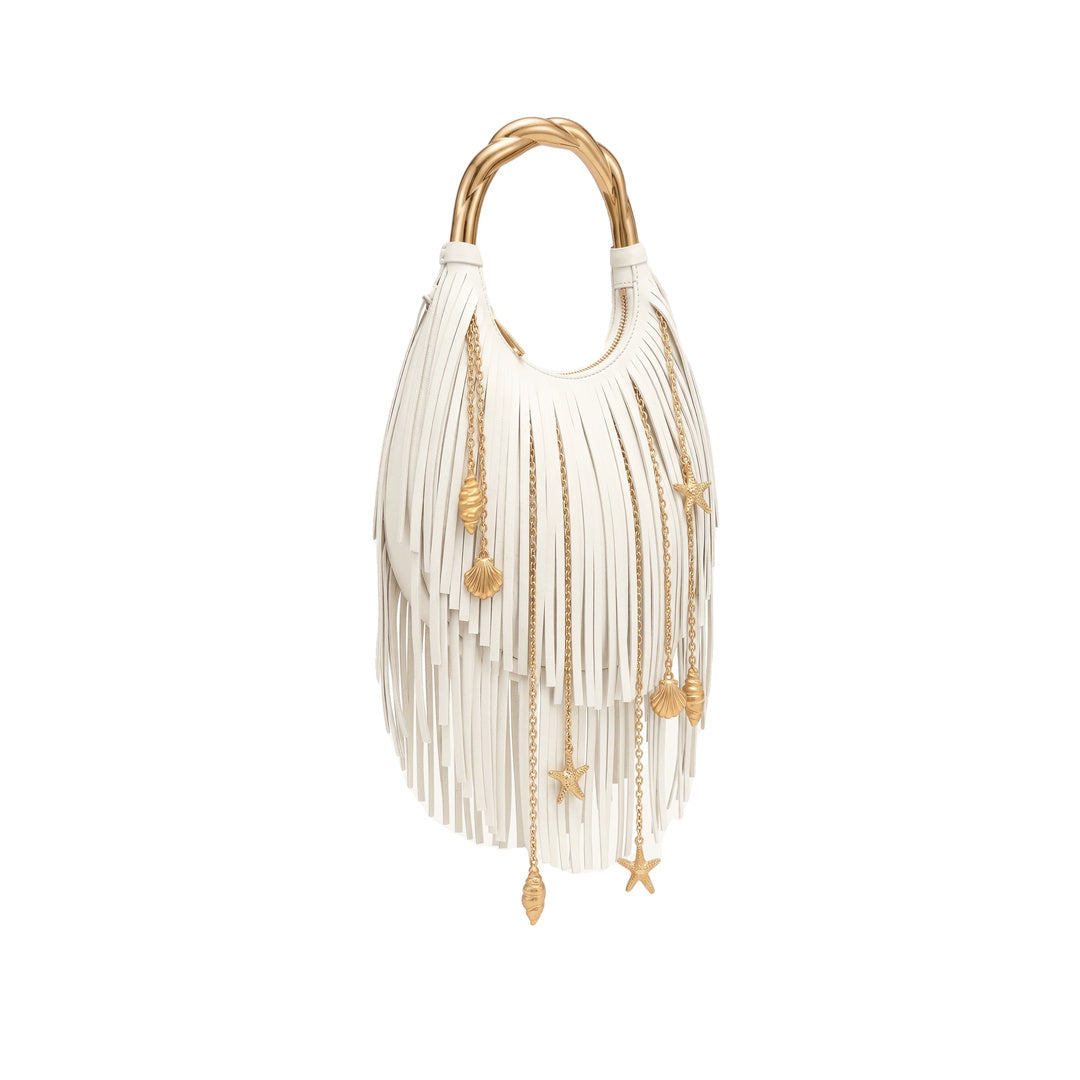 JW PEI Chloe Metal Handle Fringe Top Handbag - Off White by JW PEI