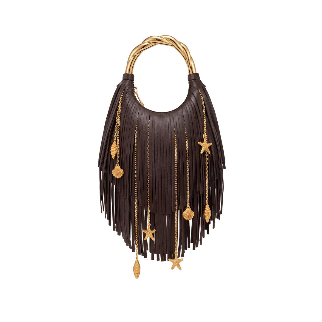 JW PEI Chloe Metal Handle Fringe Top Handbag - Dark Brown by JW PEI