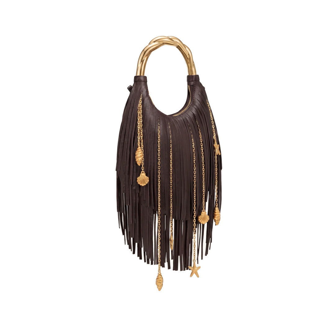 JW PEI Chloe Metal Handle Fringe Top Handbag - Dark Brown by JW PEI