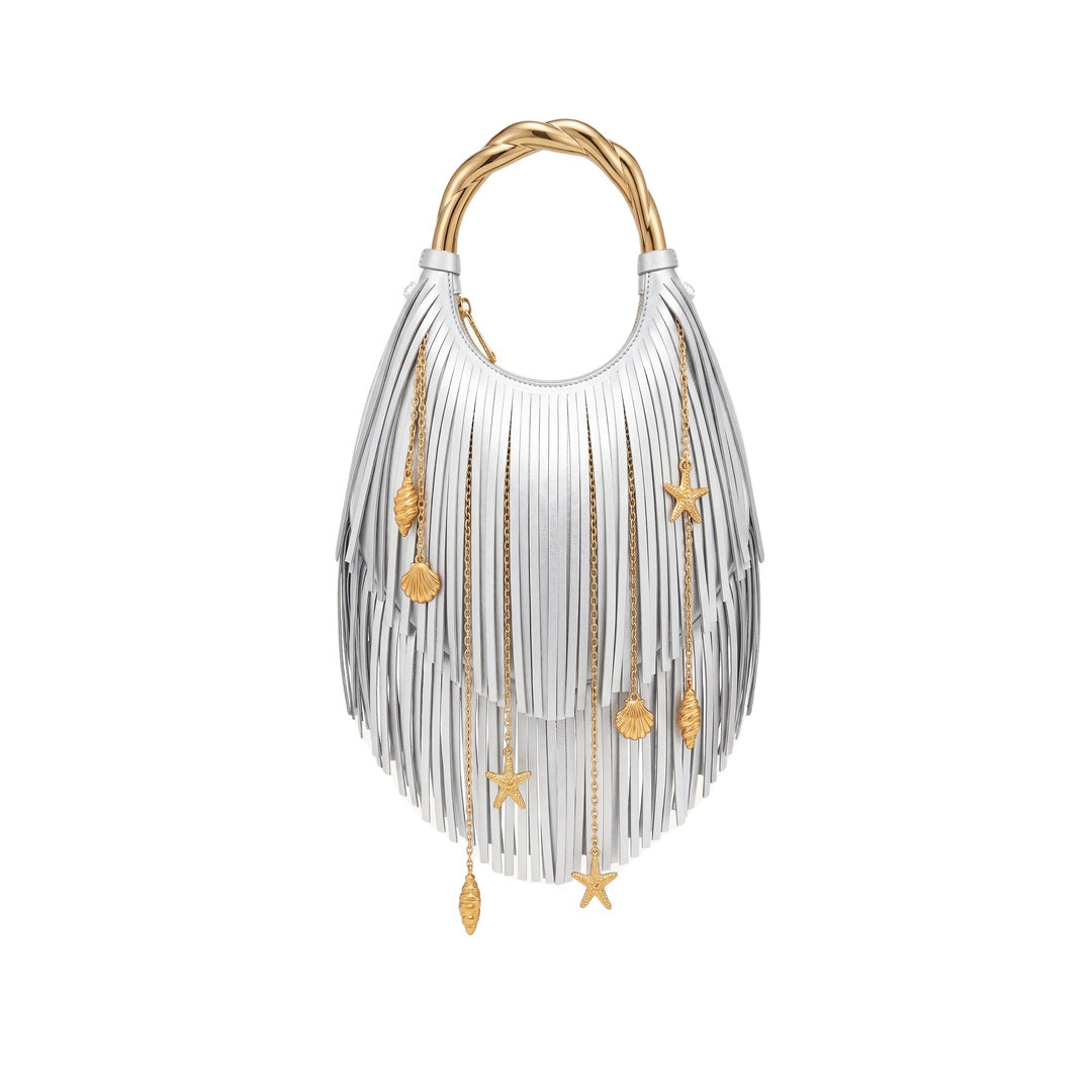 JW PEI Chloe Metal Handle Fringe Top Handbag - Silver by JW PEI