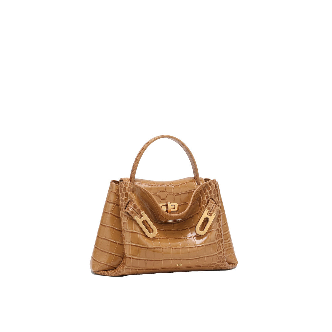 JW PEI Rhea Small Double Buckle Shoulder Bag - Light Brown Croc by JW PEI