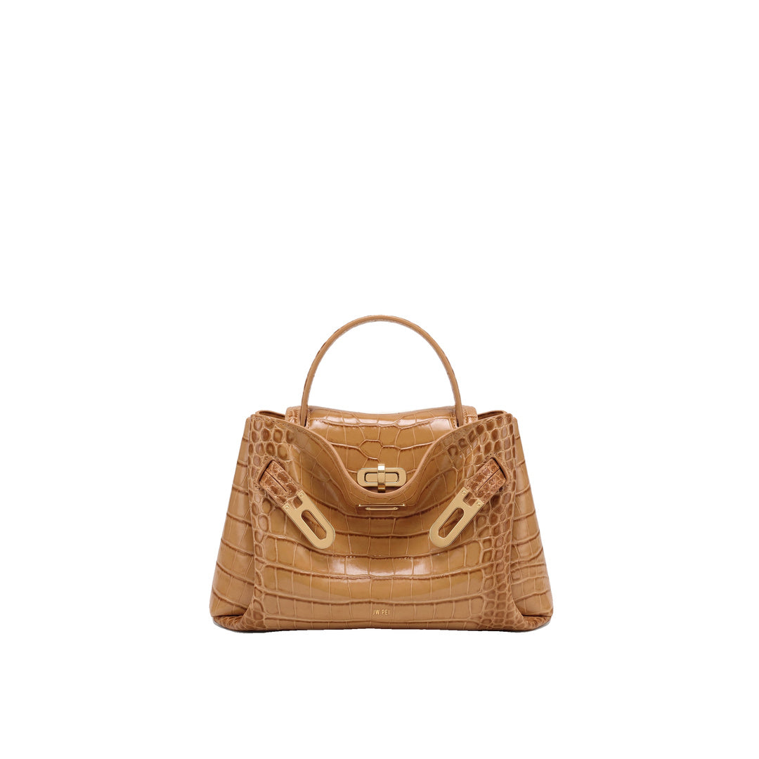 JW PEI Rhea Small Double Buckle Shoulder Bag - Light Brown Croc by JW PEI