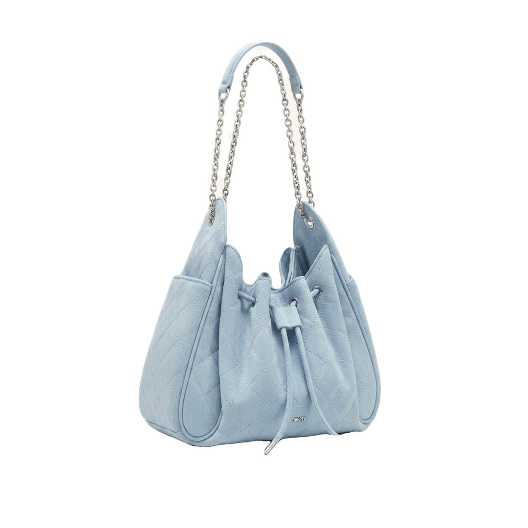 JW PEI Rowan Faux Suede Quilted Chain Bucket Bag - Blue by JW PEI