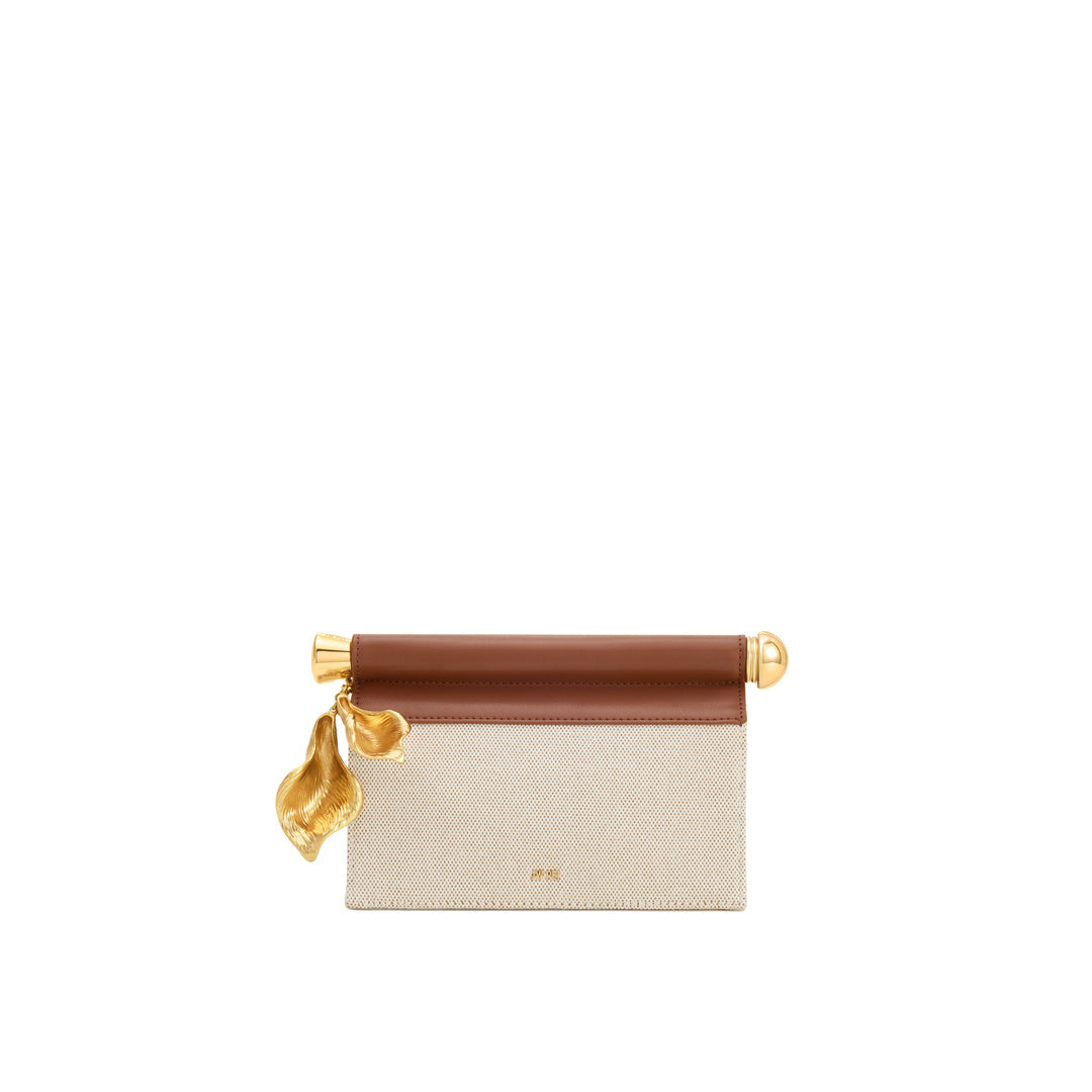 JW PEI Holly Metal Pendant Embellished Clutch - Brown Canvas by JW PEI