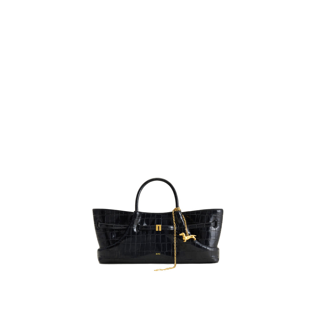 JW PEI Maeve Dachshund Metal Charm Tote Bag - Black Croc by JW PEI