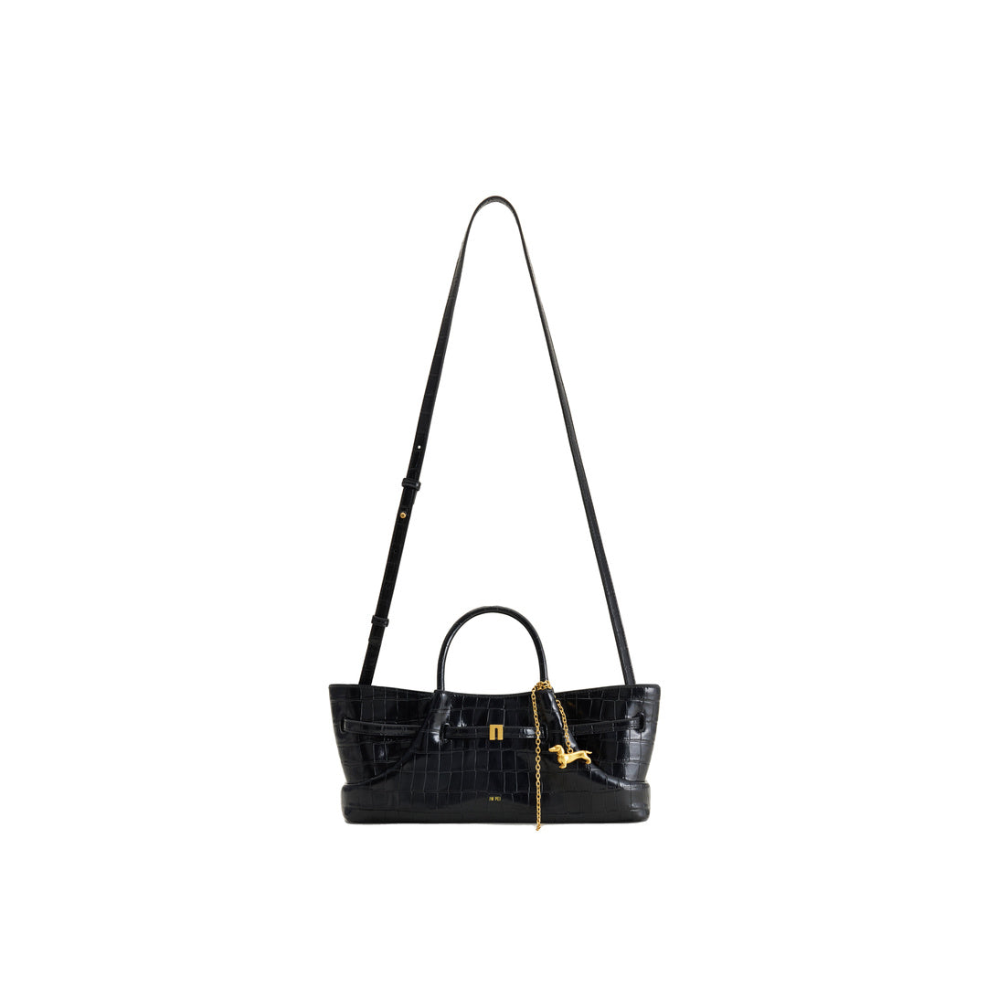 JW PEI Maeve Dachshund Metal Charm Tote Bag - Black Croc by JW PEI