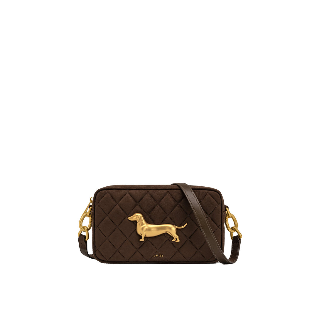 JW PEI Riley Faux Suede Dachshund Quilted Shoulder Bag - Dark Brown by JW PEI