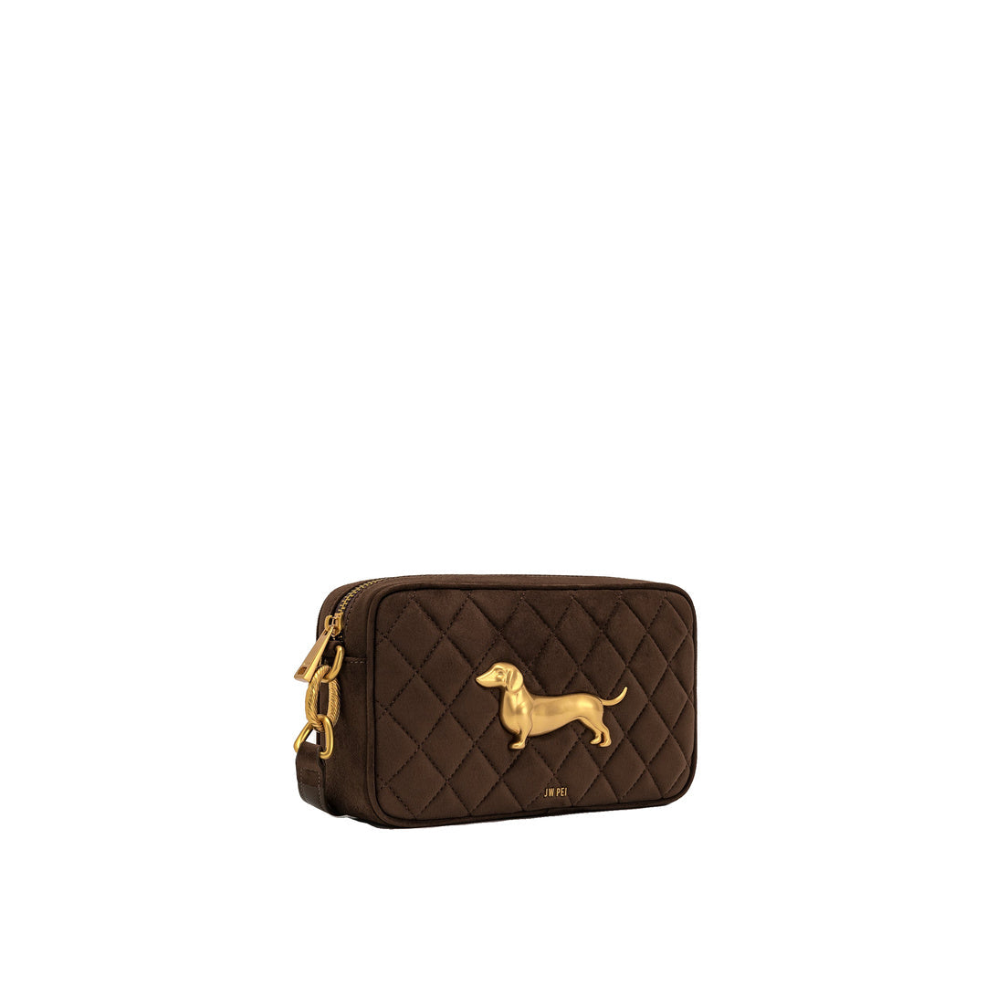 JW PEI Riley Faux Suede Dachshund Quilted Shoulder Bag - Dark Brown by JW PEI