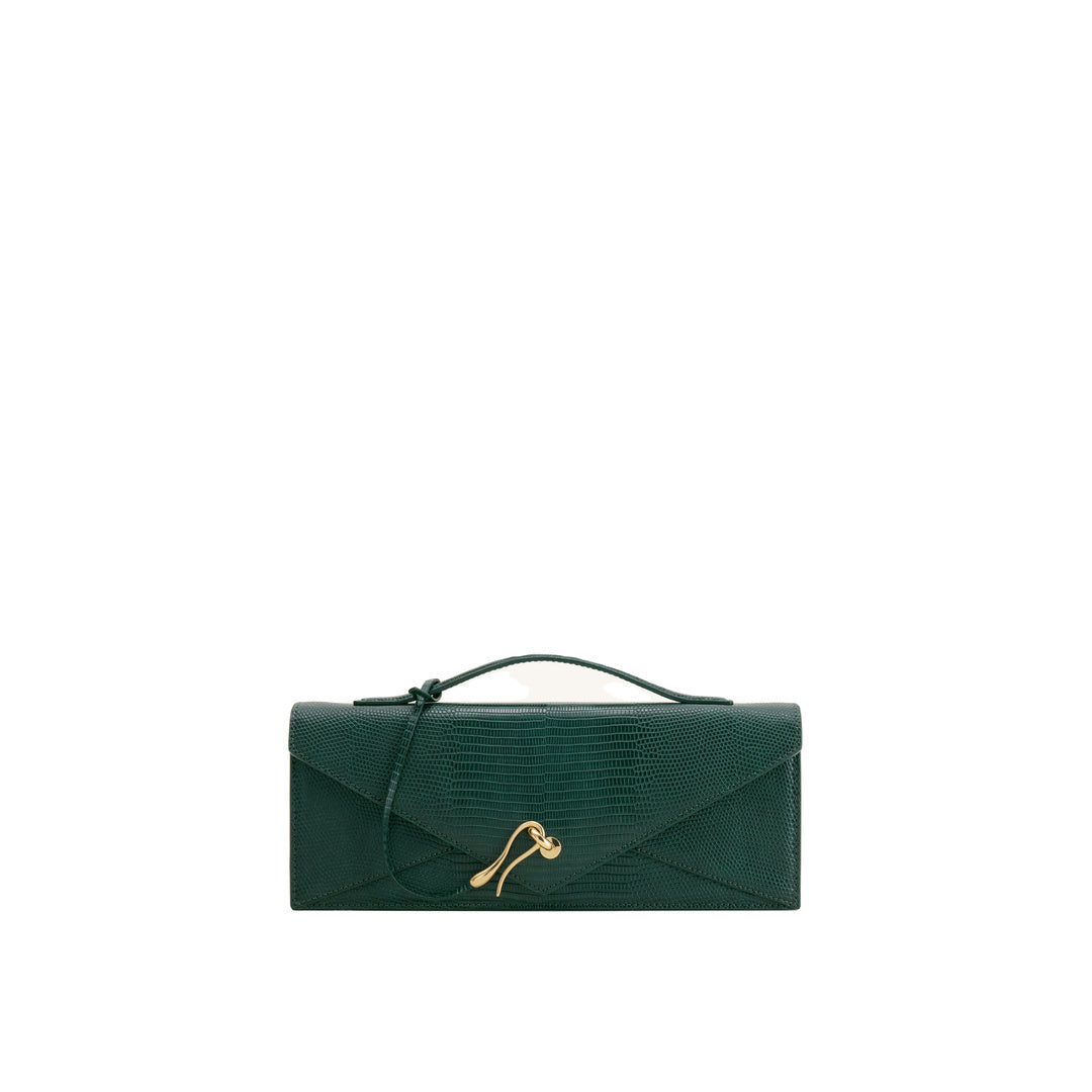 JW PEI Celeste Envelope Top Handle Bag - Olive Green Lizard Texture by JW PEI