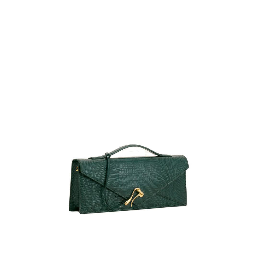 JW PEI Celeste Envelope Top Handle Bag - Olive Green Lizard Texture by JW PEI