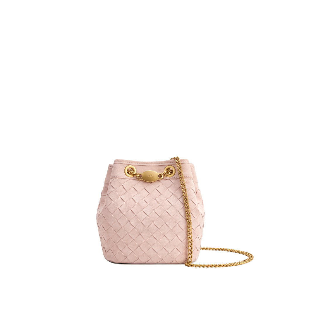 JW PEI Yara Faux Suede Hand-Woven Bucket Bag - Pink by JW PEI