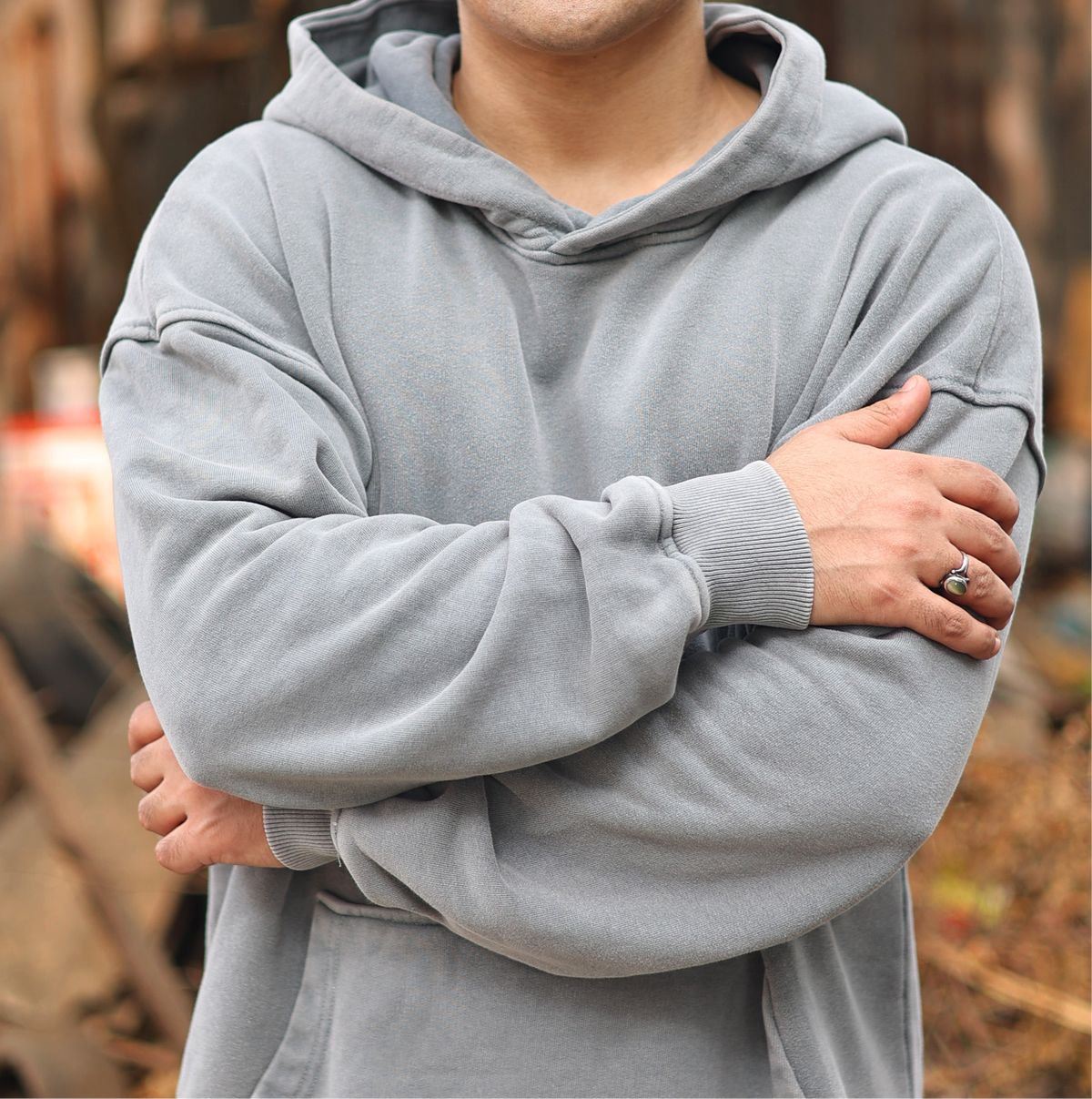 OVERDYED HEAVY WEIGHT HOODIE (GREY BLUE) by GREY AREA