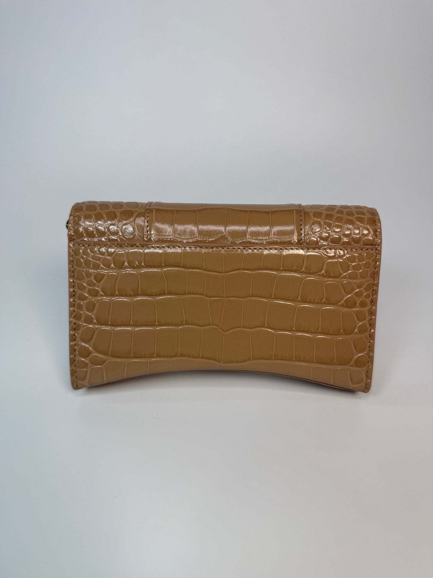 Balenciaga Small Croc Embossed Hourglass Wallet on Chain – Beige