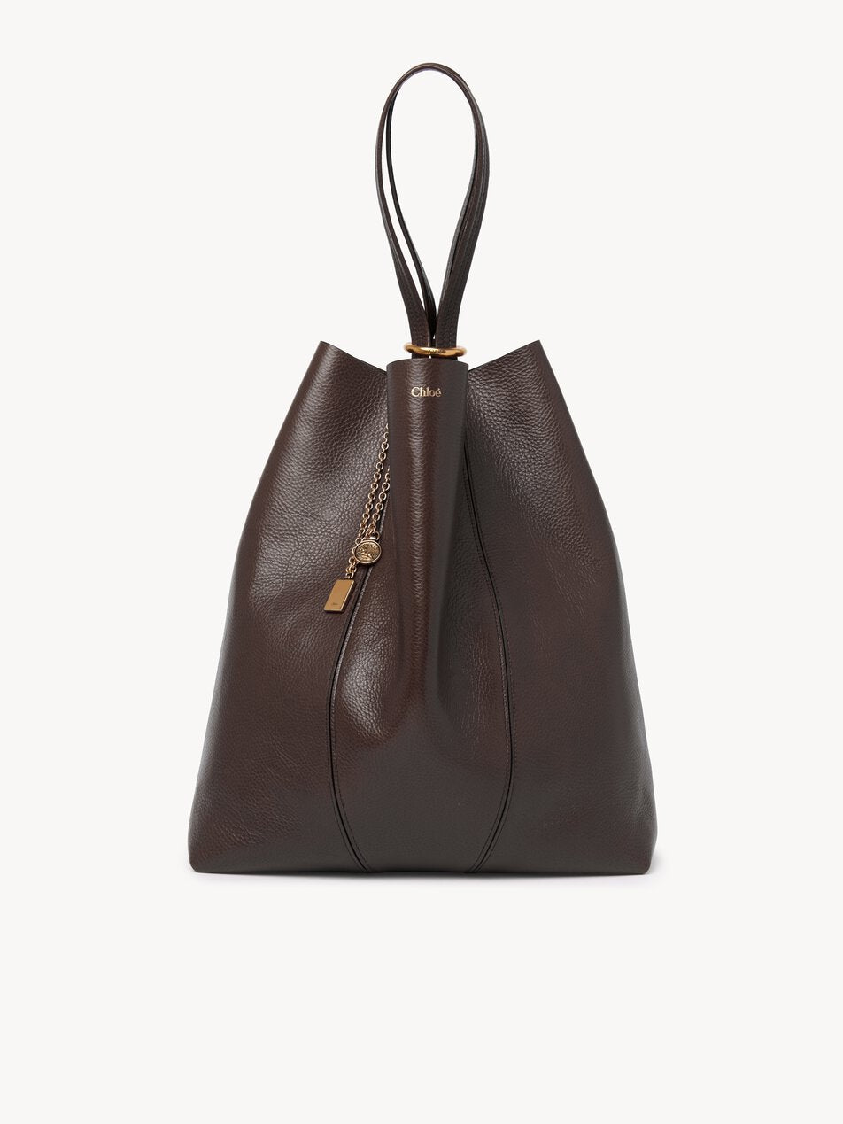 CHLOE Large Chloé Spin tote bag in grained leather Kohl Brown by CHLOE